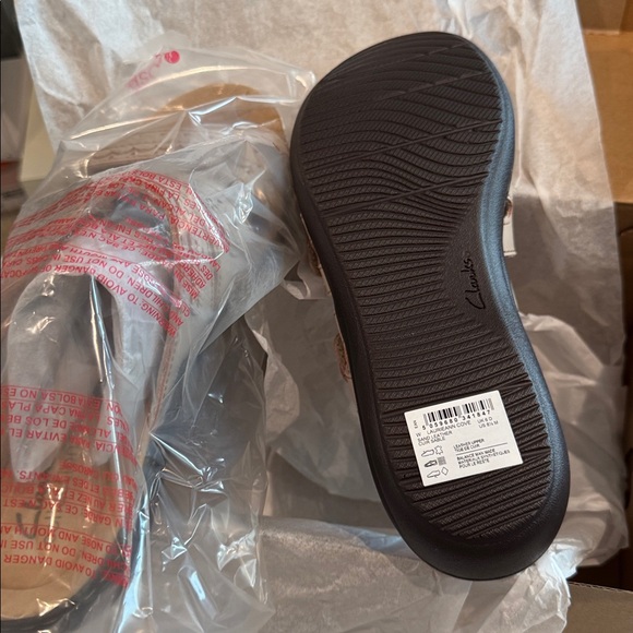 Clarks Sand Leather Strappy Sandals - Picture 7 of 7